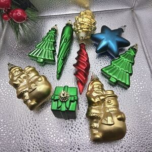 "5/$25" Lot Of 9 Vintage Hard Plastic Bright Christmas Ornaments